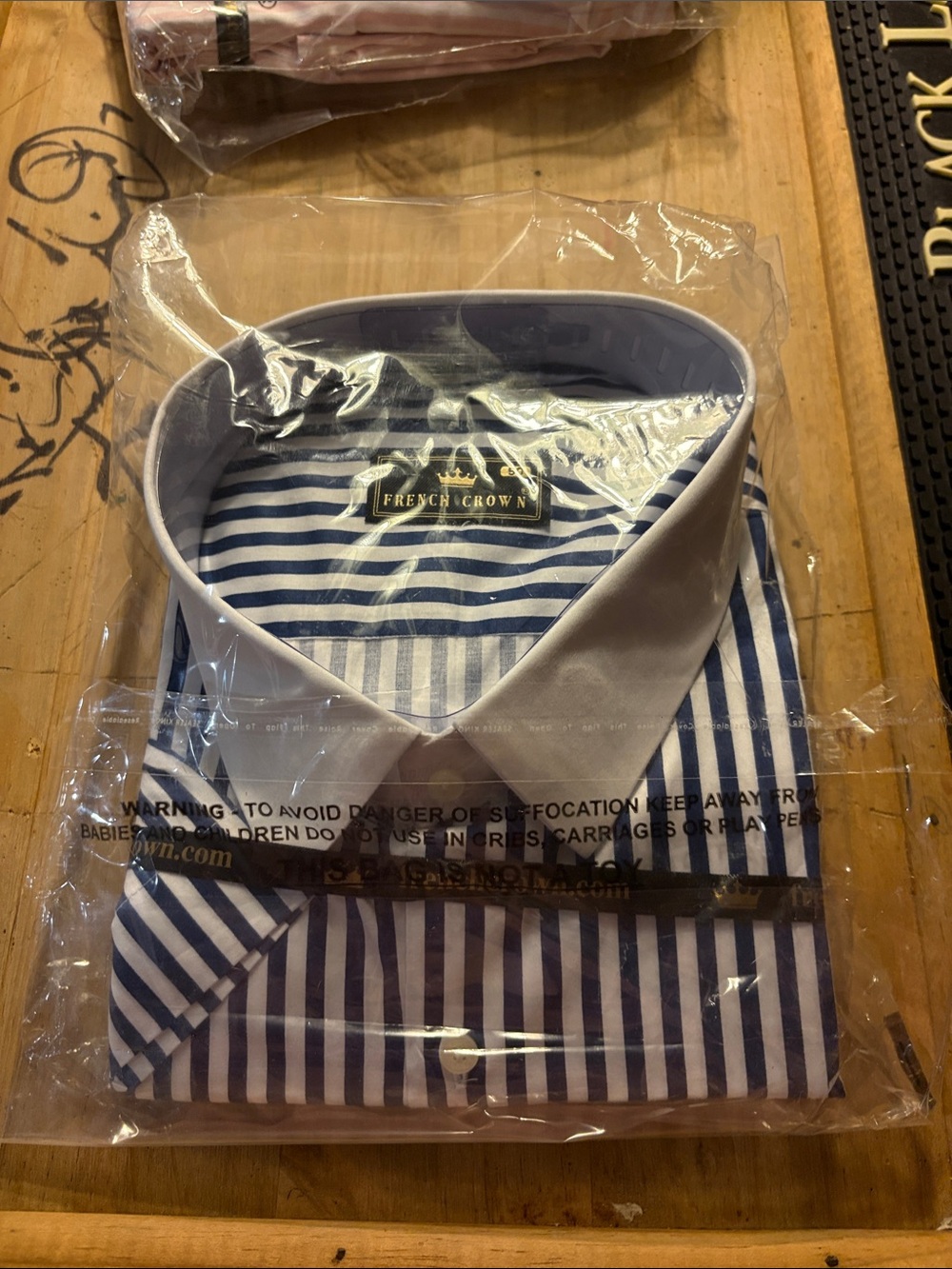 Men’s Navy and White Stripe Dress Shirt